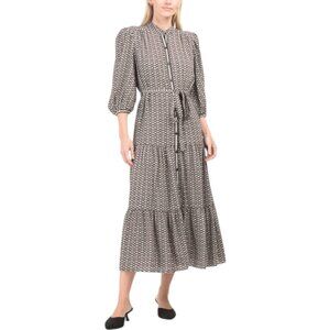 NEW MAX STUDIO LONDON Crepe Three-quarter Sleeve Button Front Midi Dress